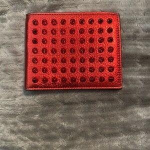 Christian Louboutin Metallic Red Studded Bifold Wallet
